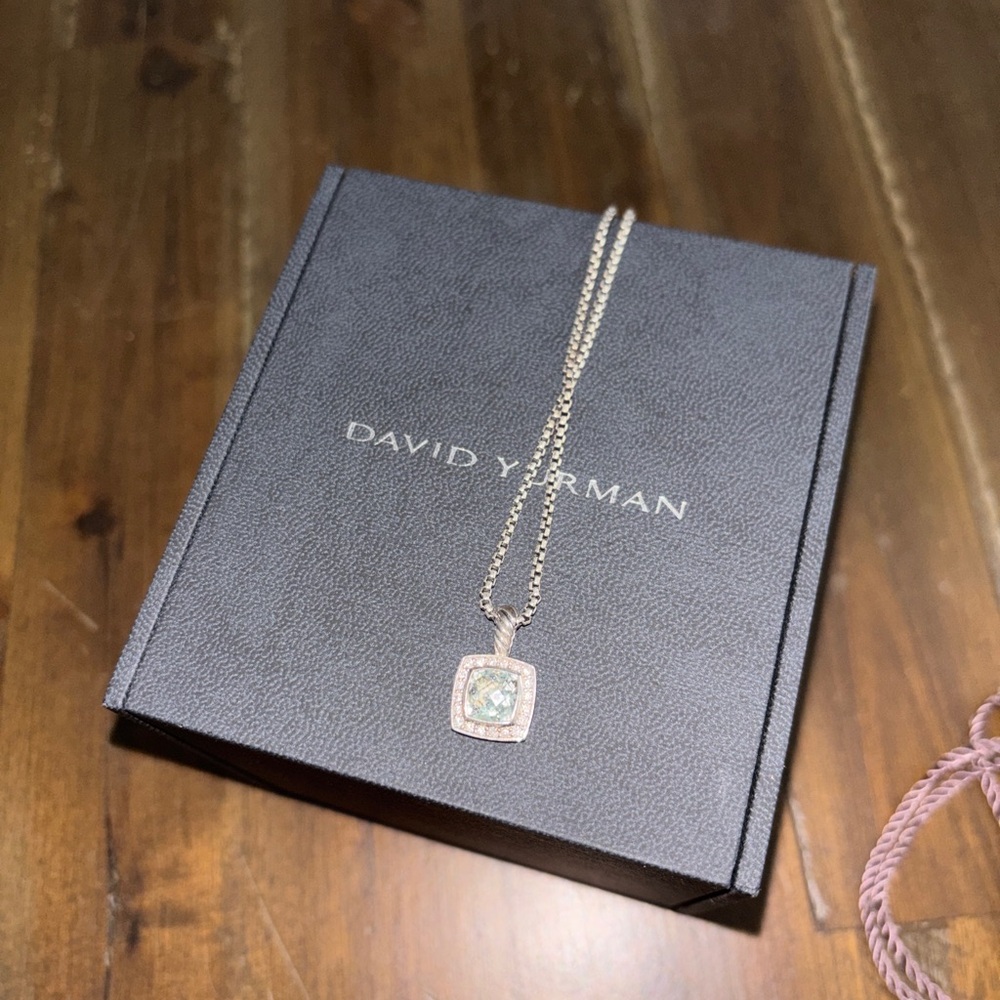David Yurman Silver Blue-Green Topaz Halo Pendant Necklace
